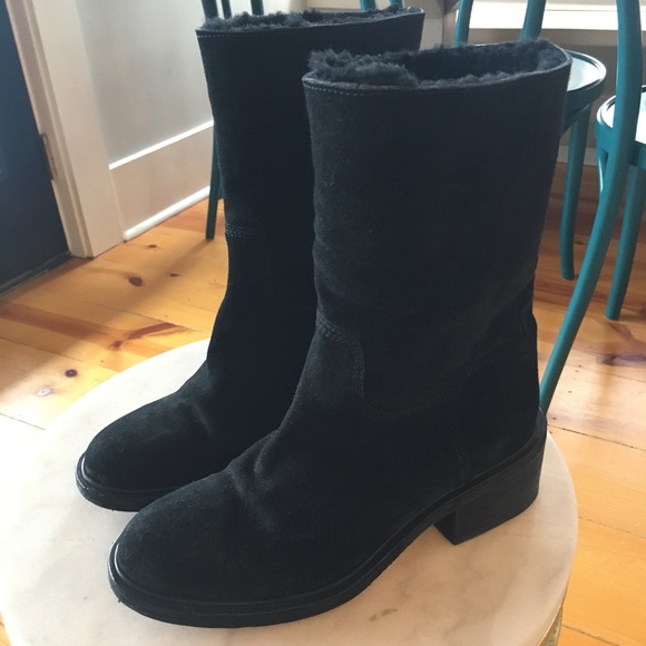 Elyse Walker Black Leather Suede Boots - Picture 3 of 7